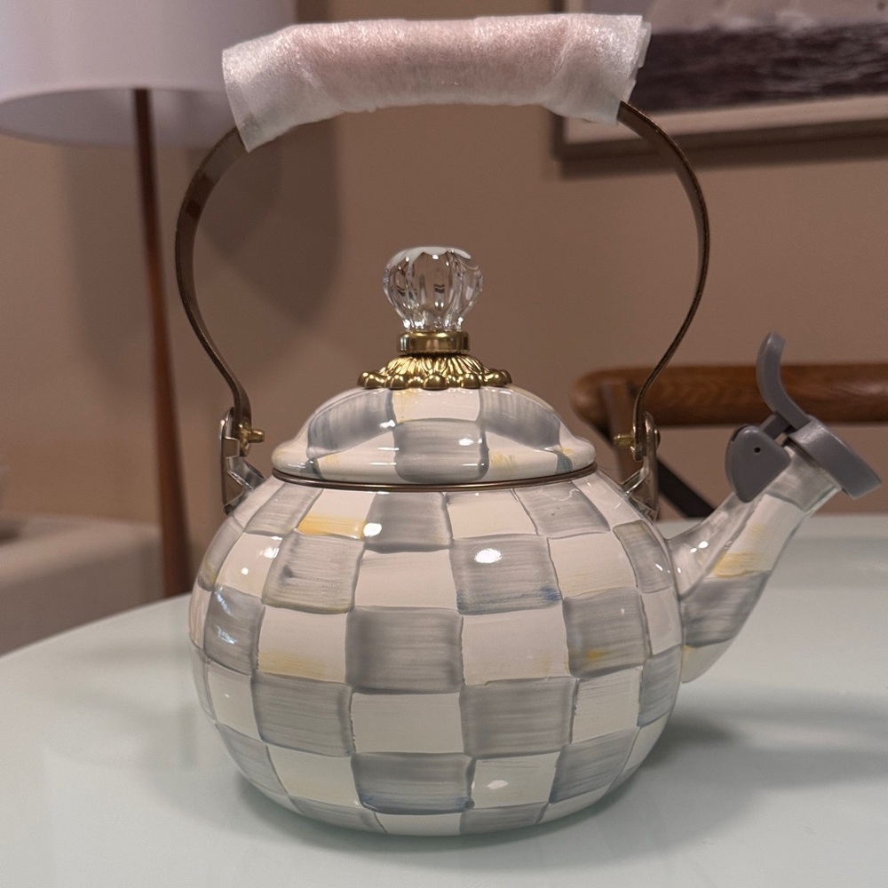 MACKENZIE CHILDS Checkered Teapot with Crystal Knob